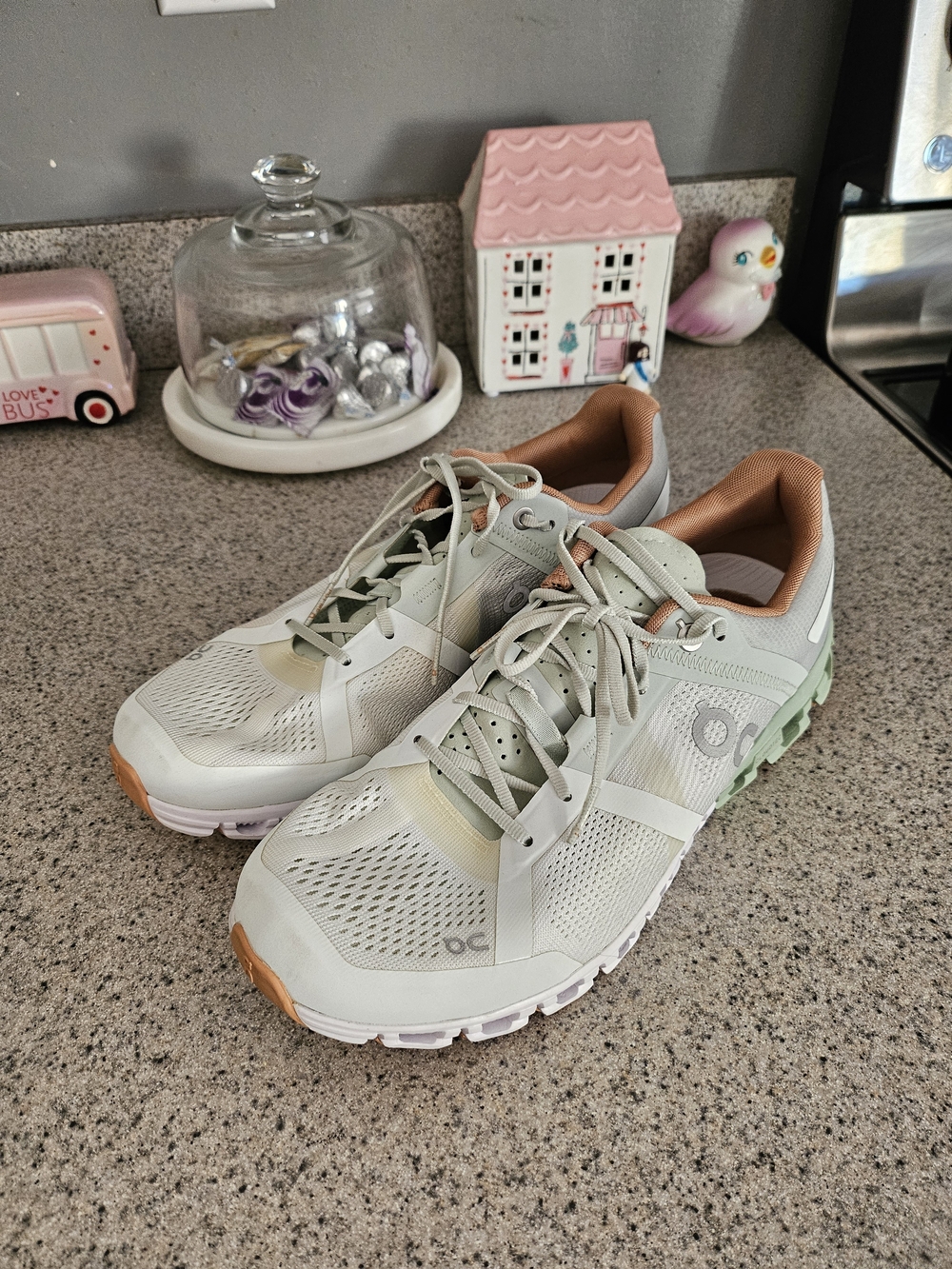 On Running Cloud Women's Running Shoes in Light Sage with Tan Accents